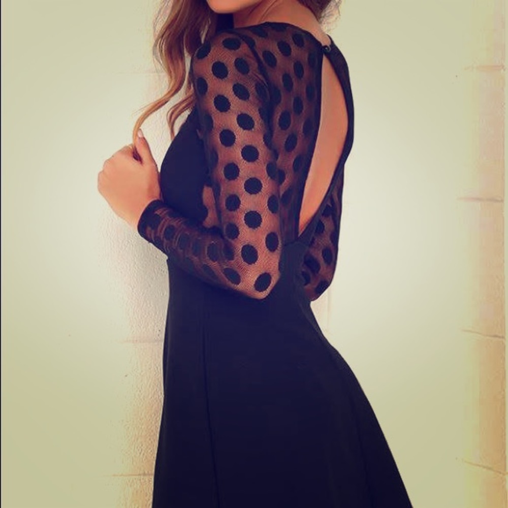 Lulu’s IN HOT DOT-TER LONG SLEEVE BLACK DRESS